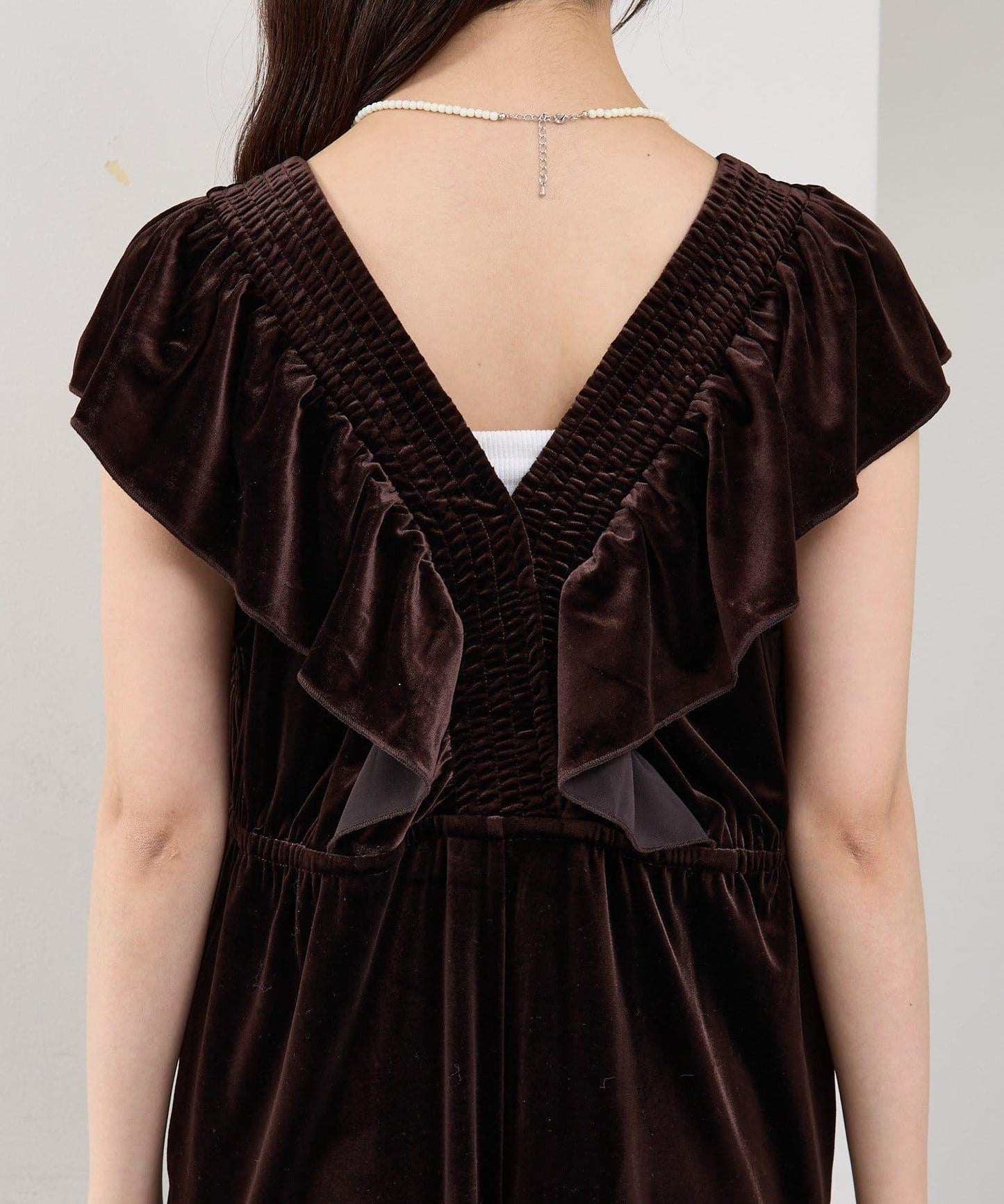 天鵝絨荷葉邊連體褲