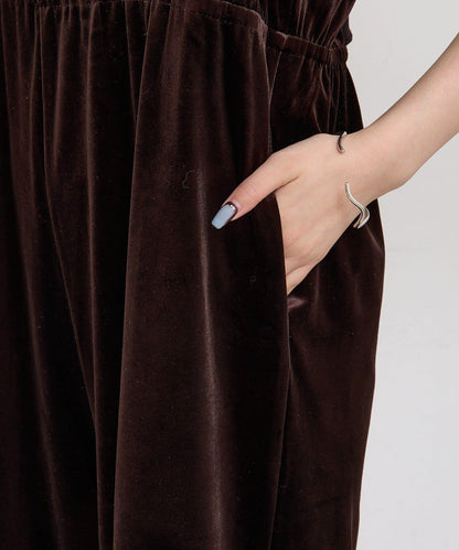 天鵝絨荷葉邊連體褲