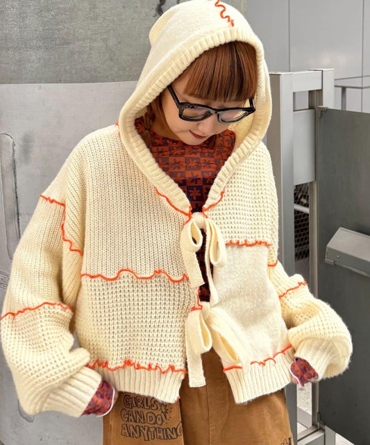 ★【HELLO.SANFRANCISCO/ハローサンフランシスコ】拼色荷葉邊拼接連帽開衫