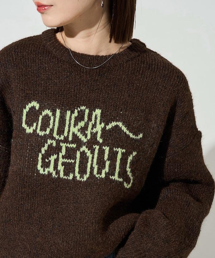 拼色標誌提花長毛針織衫