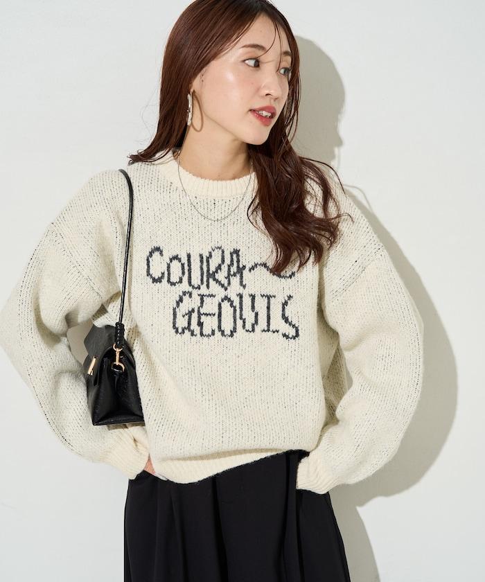 拼色標誌提花長毛針織衫