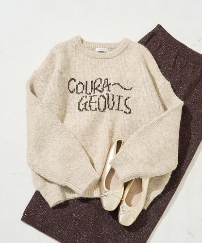 拼色標誌提花長毛針織衫