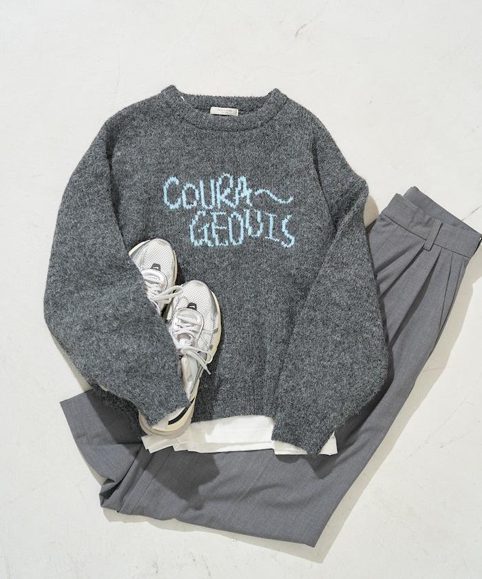 拼色標誌提花長毛針織衫