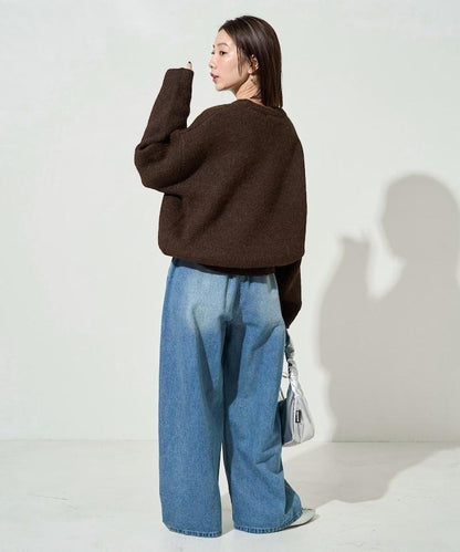 拼色標誌提花長毛針織衫