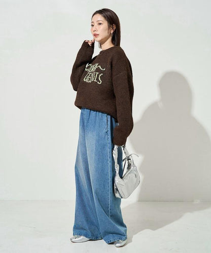 拼色標誌提花長毛針織衫