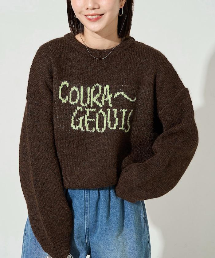 拼色標誌提花長毛針織衫