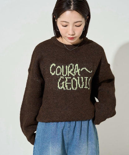 拼色標誌提花長毛針織衫