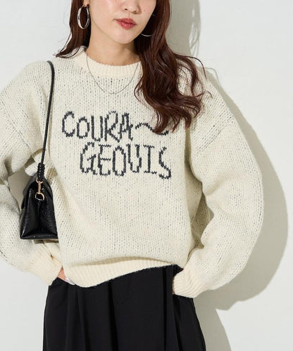 拼色標誌提花長毛針織衫