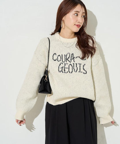 拼色標誌提花長毛針織衫