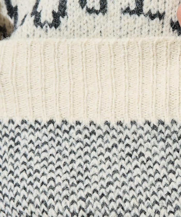 拼色標誌提花長毛針織衫