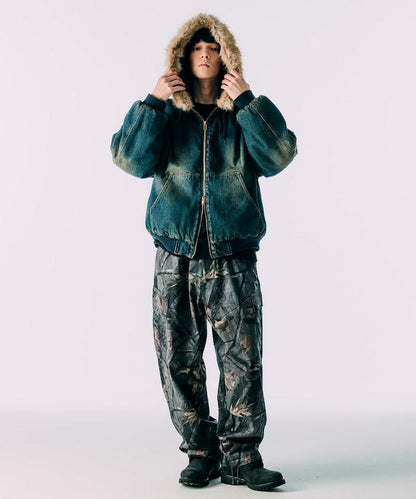 仿皮草拉鍊連帽加棉外套