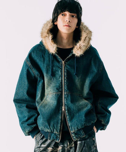 仿皮草拉鍊連帽加棉外套