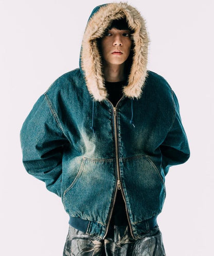 仿皮草拉鍊連帽加棉外套