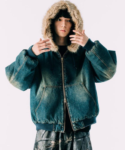 仿皮草拉鍊連帽加棉外套