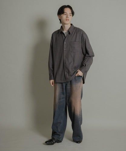 微妙色調長袖法蘭絨襯衫