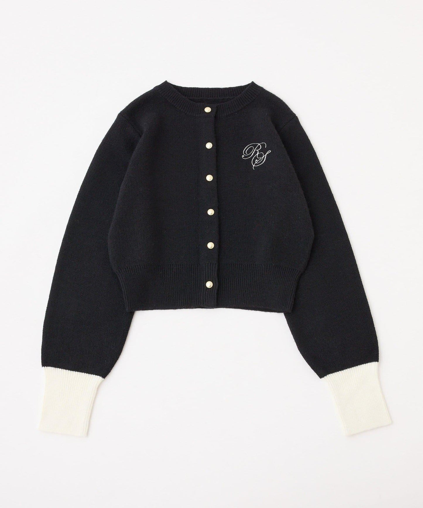 拼色袖部刺繡開衫