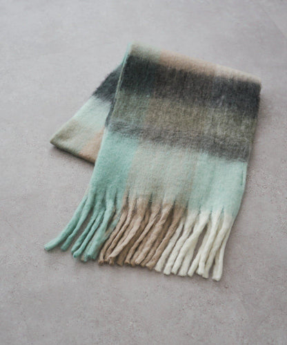 仿羊毛格紋流蘇圍巾