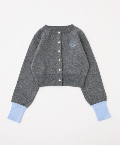 拼色袖部刺繡開衫