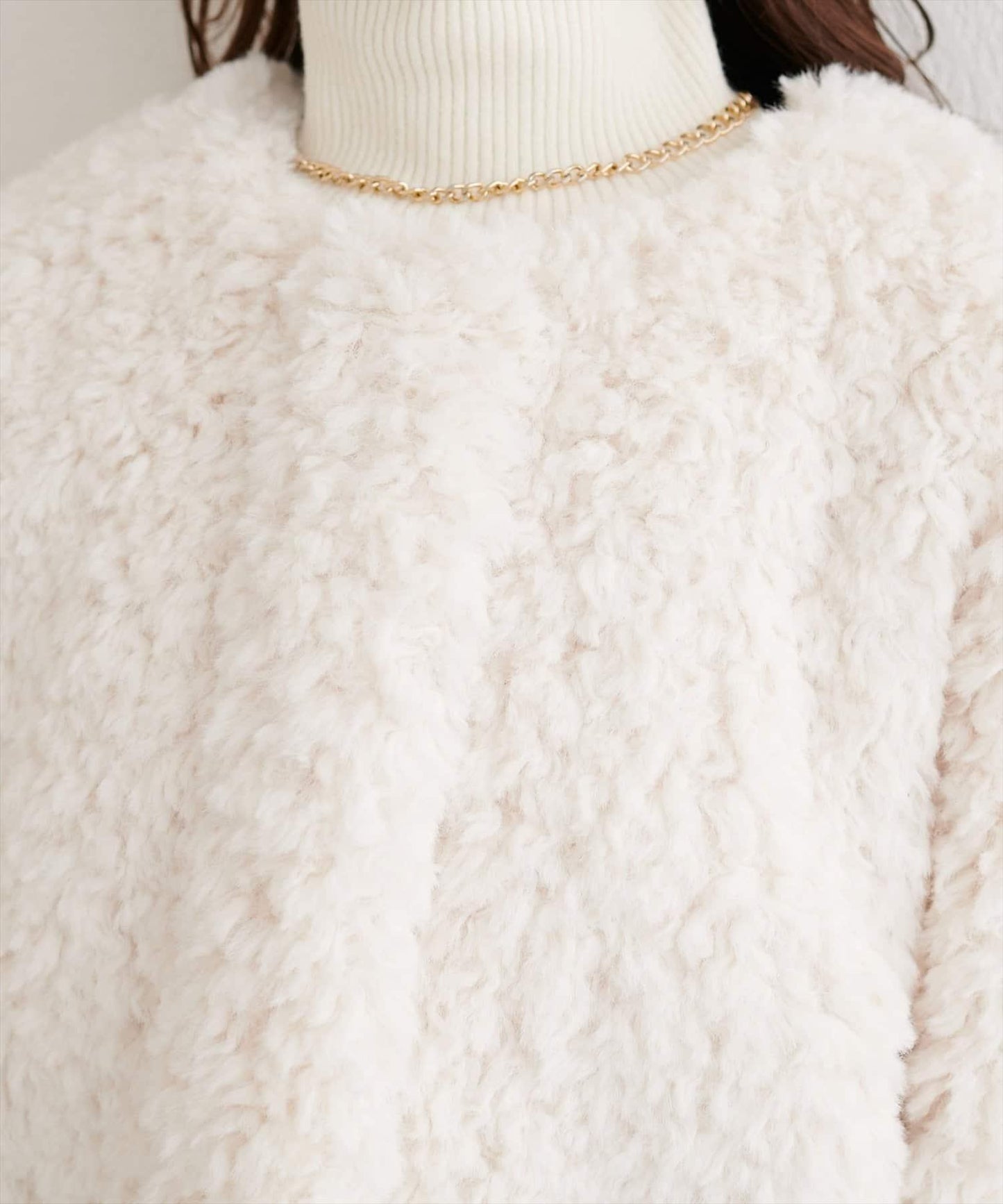 拼色仿羊羔絨中長款大衣