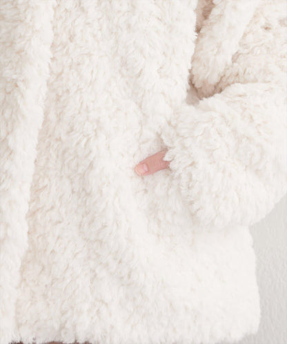 拼色仿羊羔絨中長款大衣