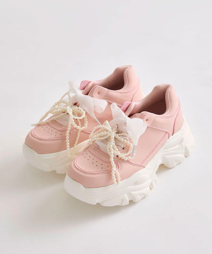 珍珠蝴蝶結掛飾休閒鞋