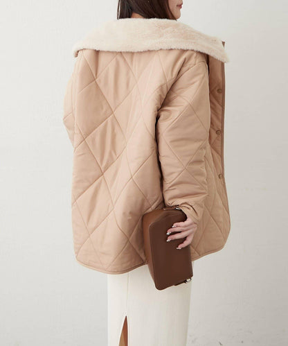 毛絨領拼接棉服