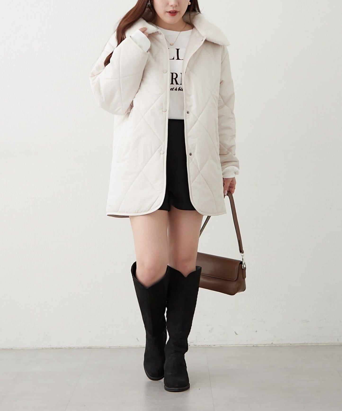 毛絨領拼接棉服