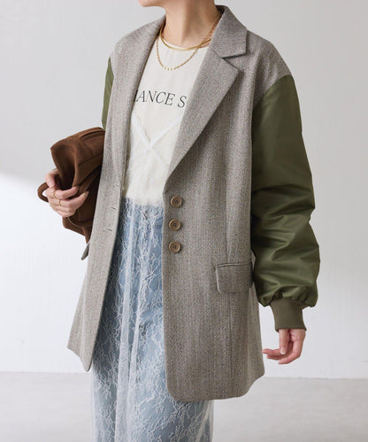 三扣拼接袖西裝夾克