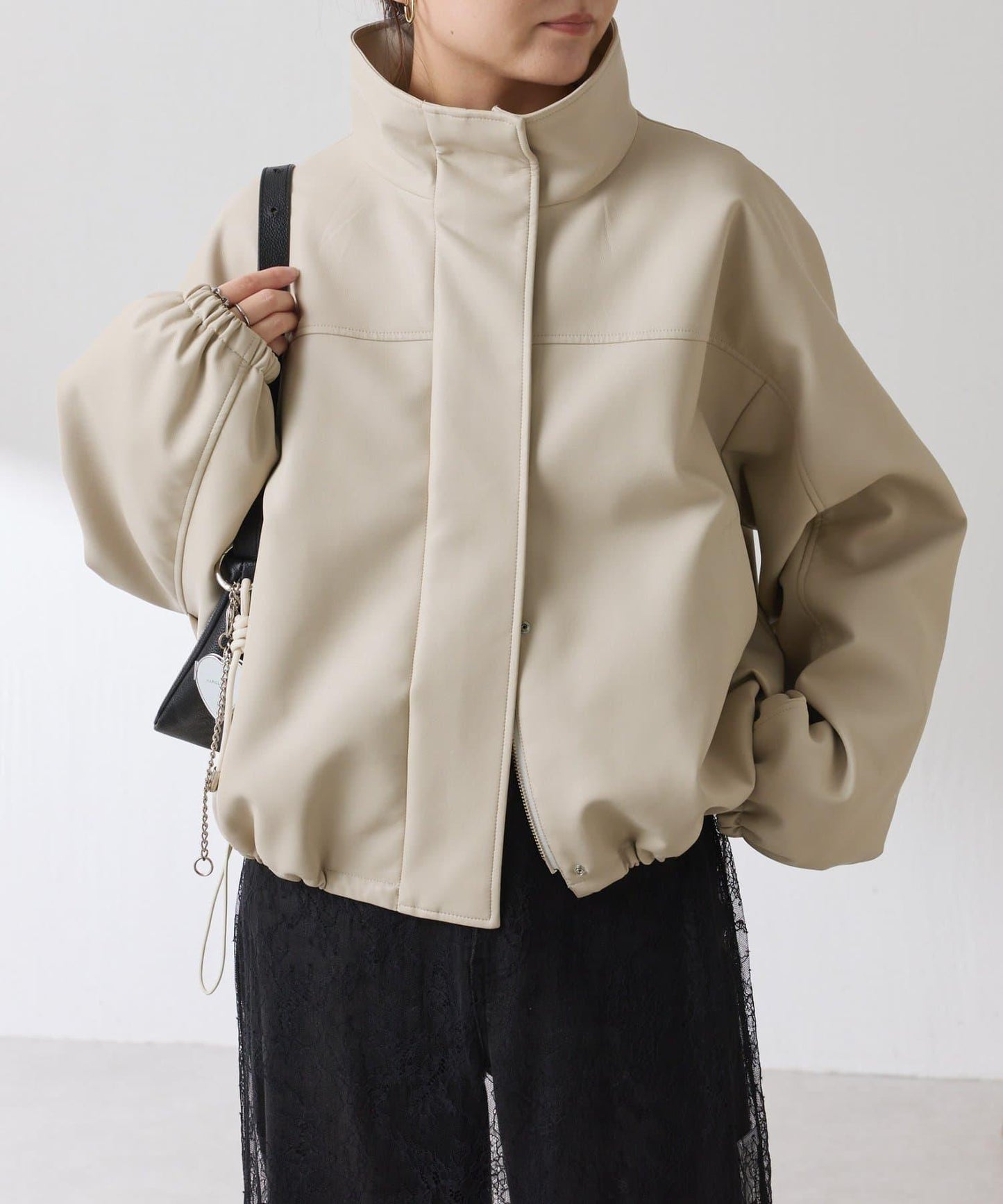 皮革質感立領夾克