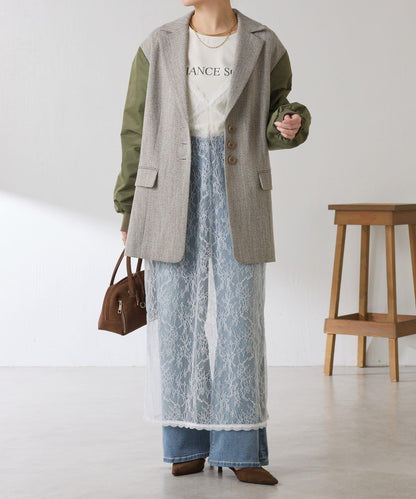 三扣拼接袖西裝夾克