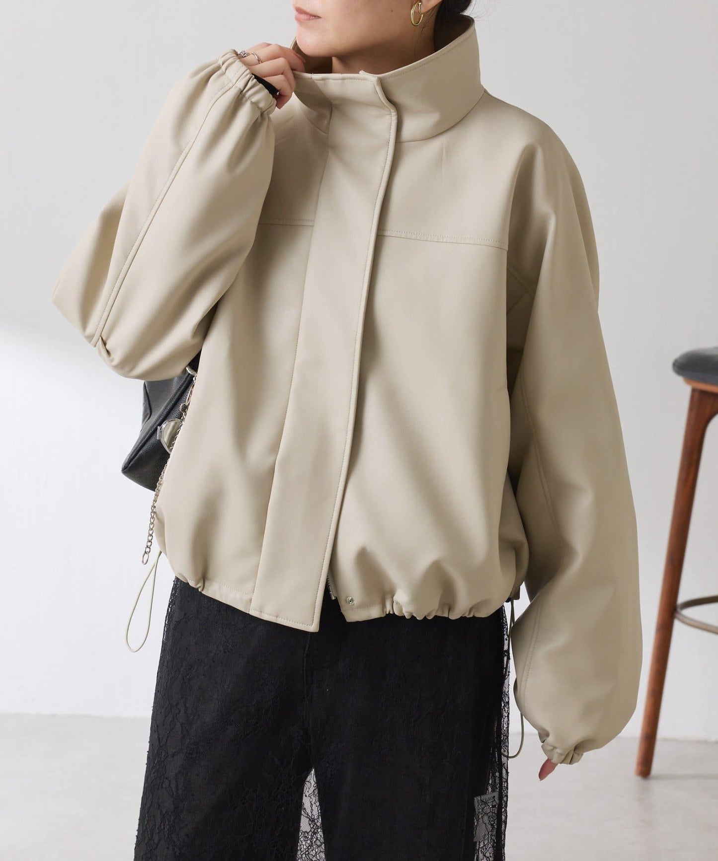 皮革質感立領夾克