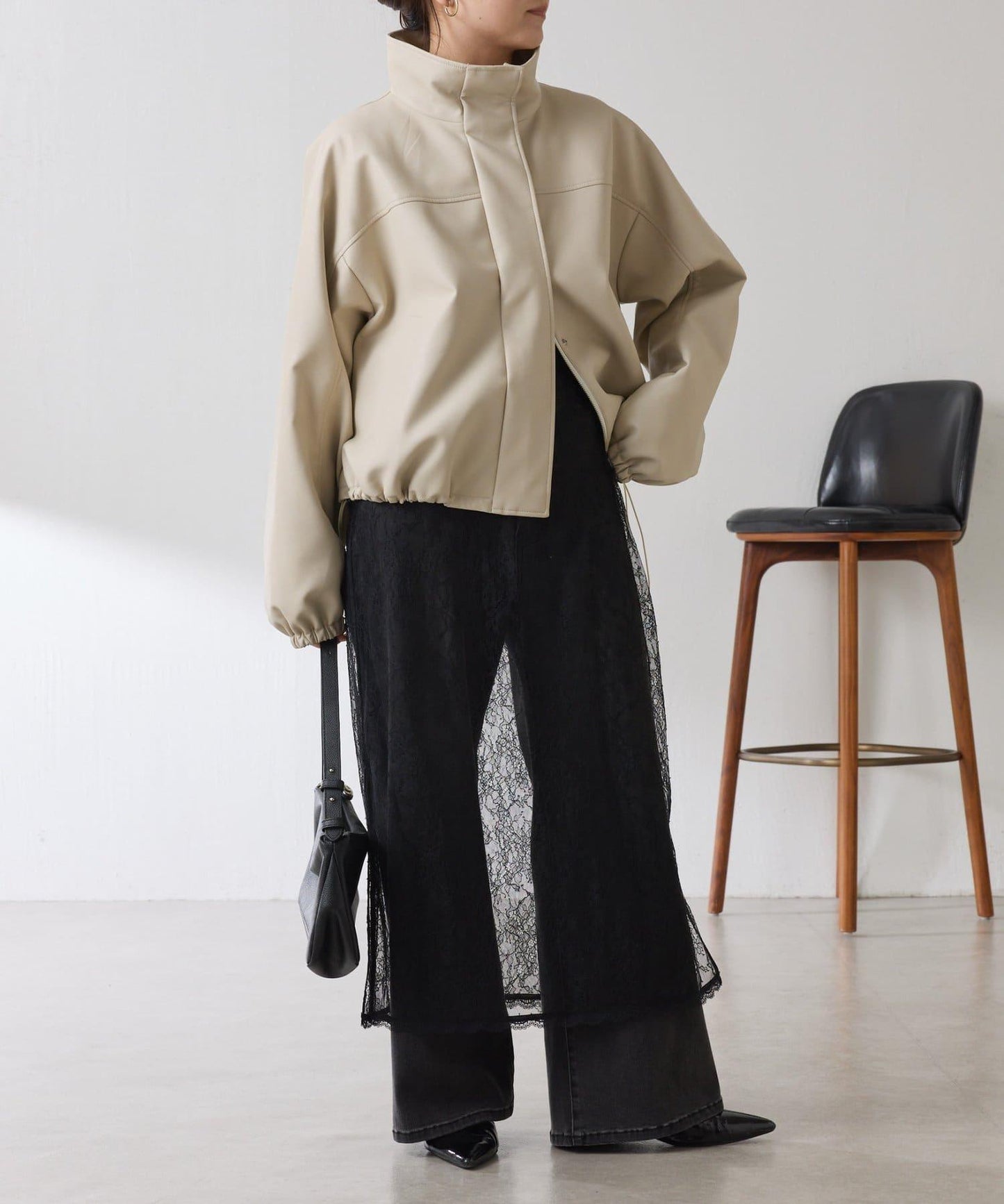 皮革質感立領夾克