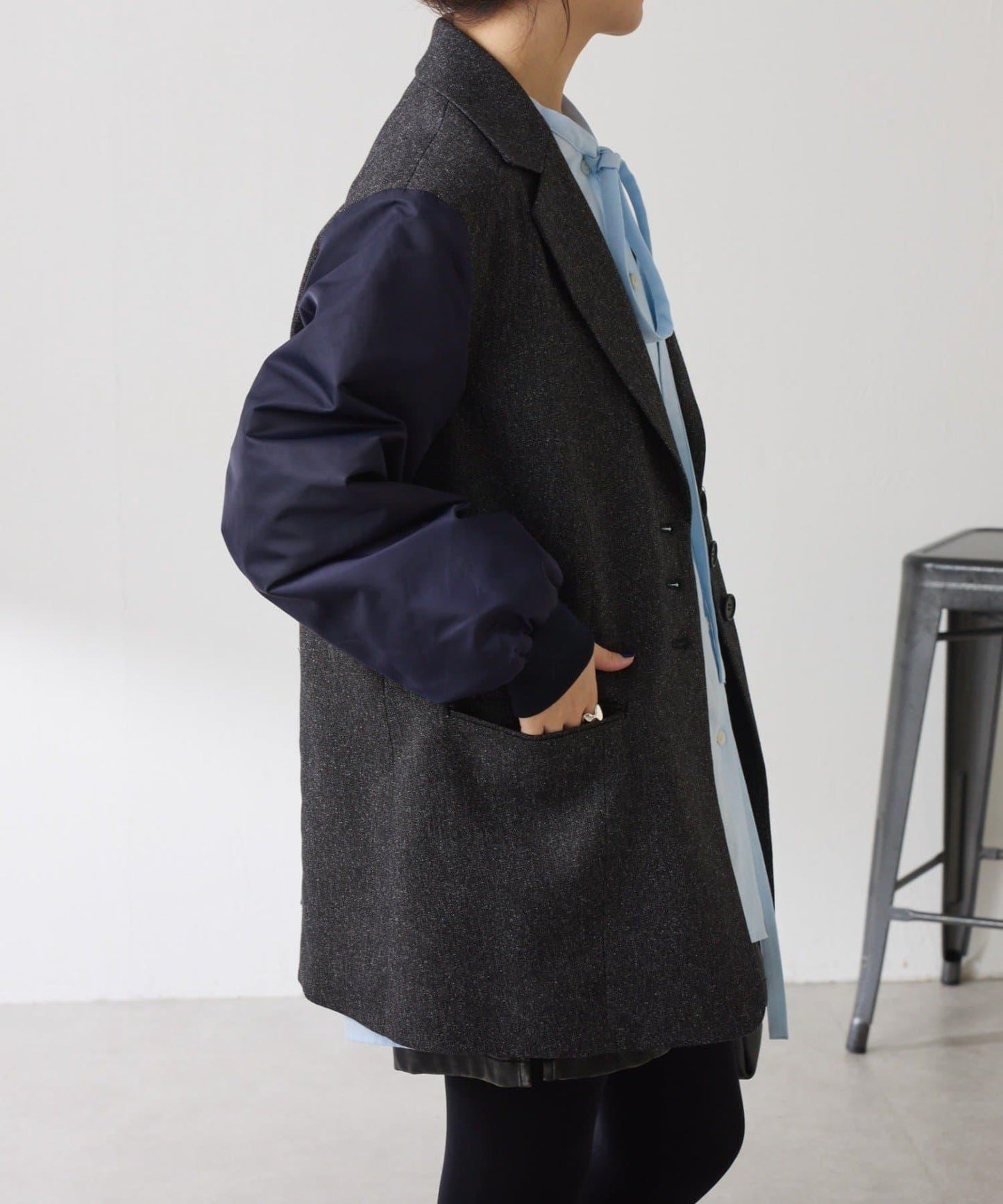 三扣拼接袖西裝夾克