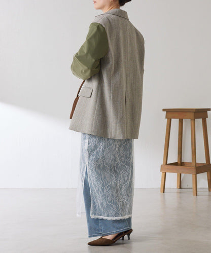 三扣拼接袖西裝夾克