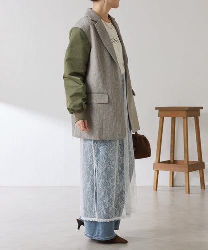 三扣拼接袖西裝夾克