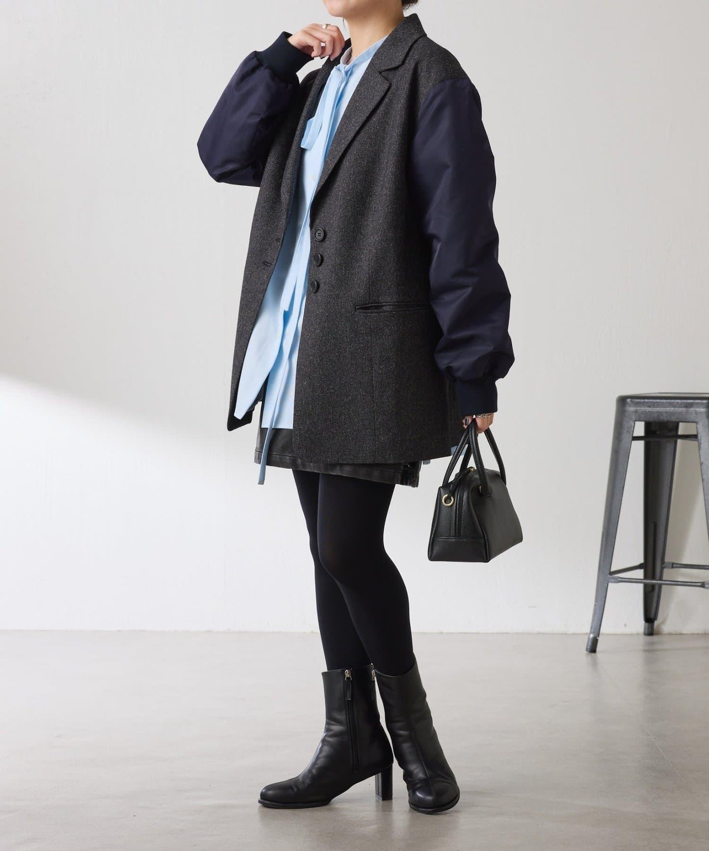 三扣拼接袖西裝夾克