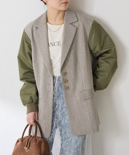 三扣拼接袖西裝夾克