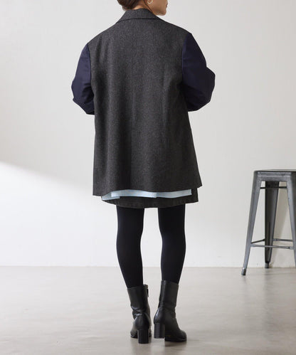 三扣拼接袖西裝夾克