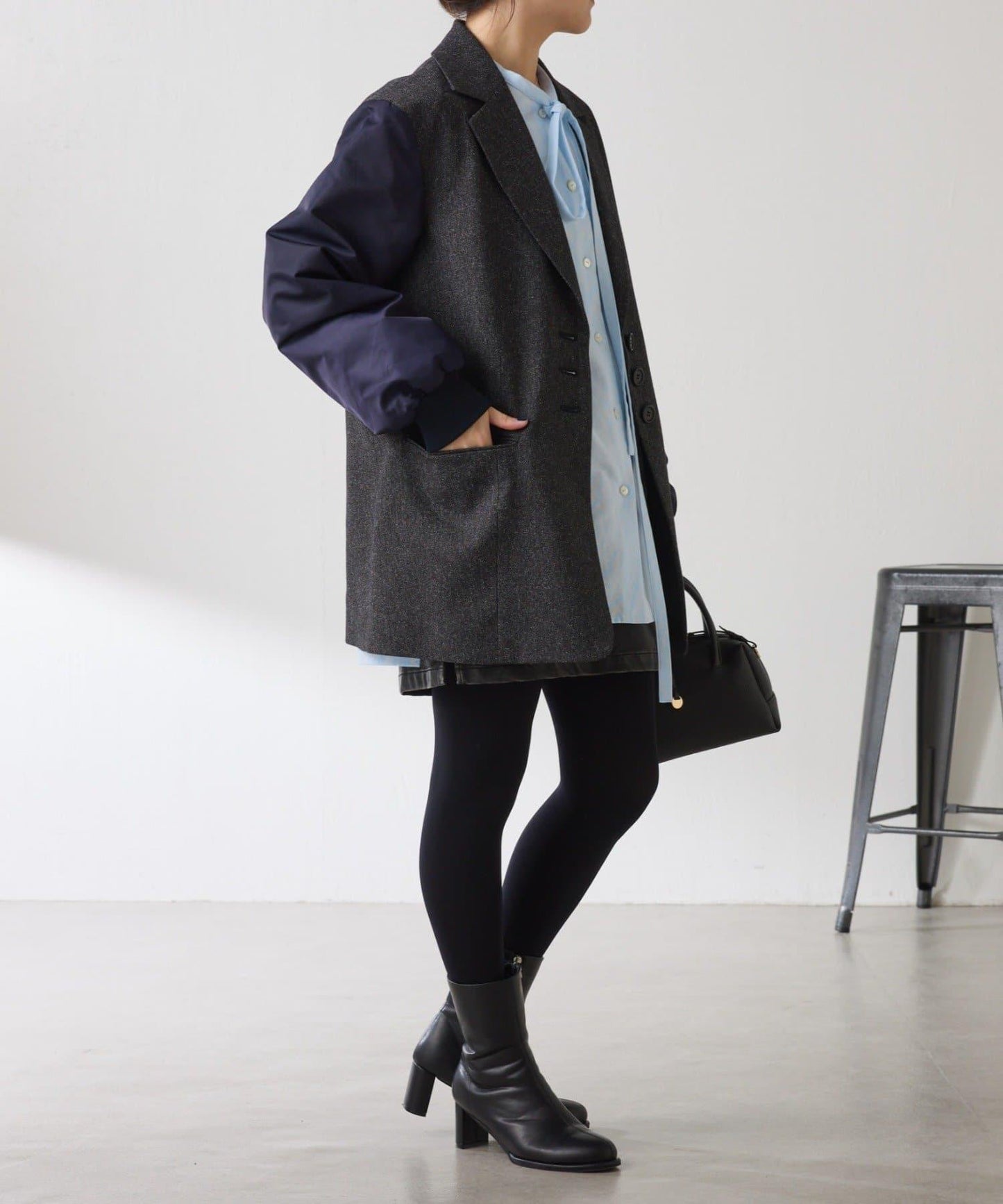 三扣拼接袖西裝夾克