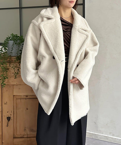 F羊羔絨中長款雙排扣大衣