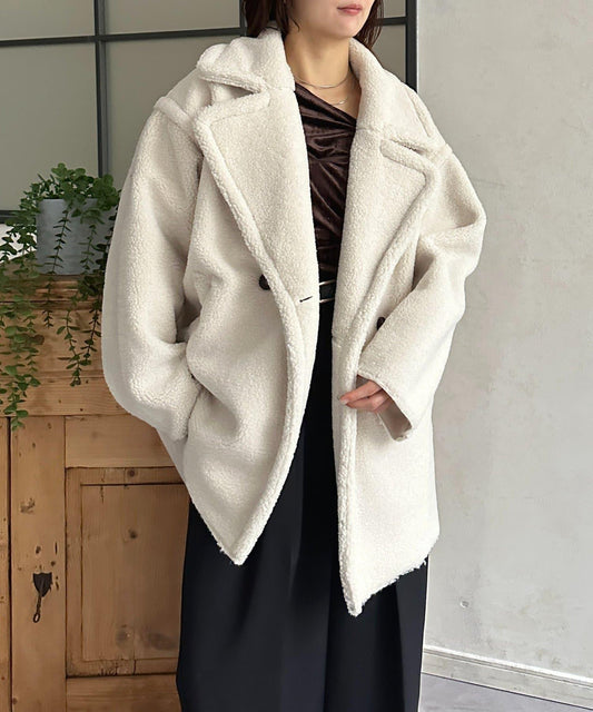 F羊羔絨中長款雙排扣大衣