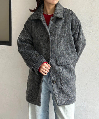 翻領長毛中長款大衣