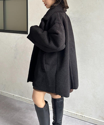 F羊羔絨中長款雙排扣大衣