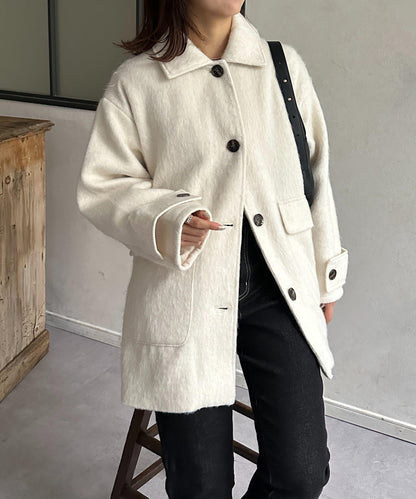 翻領長毛中長款大衣