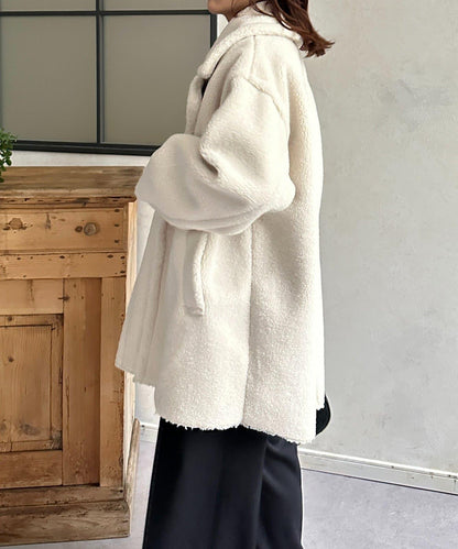 F羊羔絨中長款雙排扣大衣