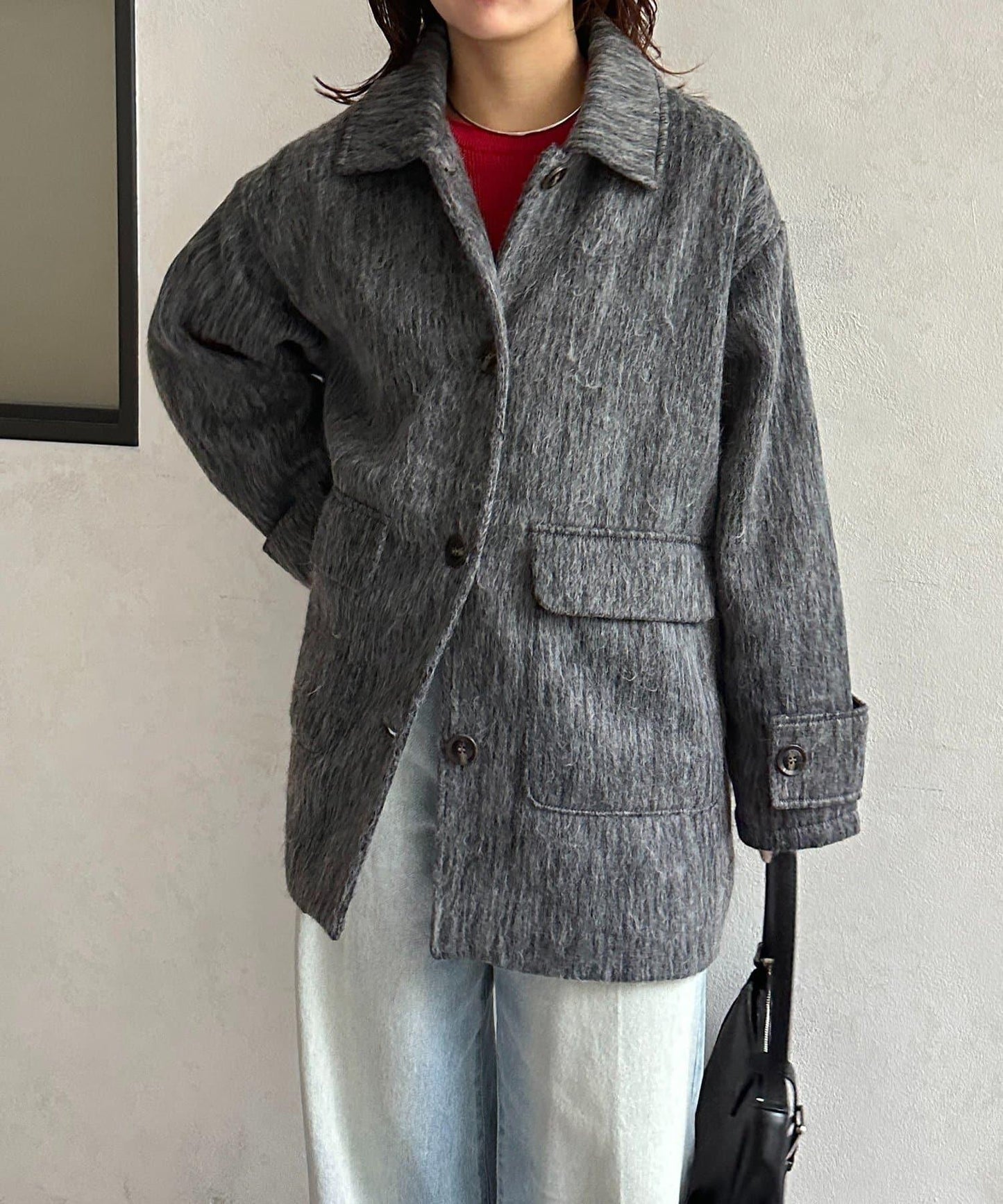 翻領長毛中長款大衣