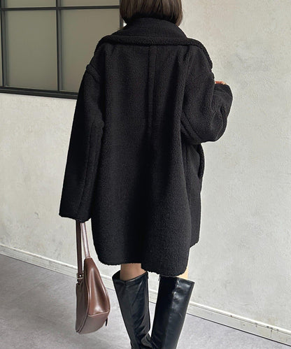 F羊羔絨中長款雙排扣大衣