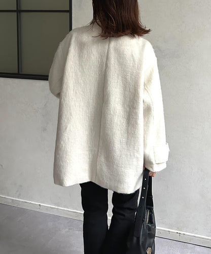 翻領長毛中長款大衣