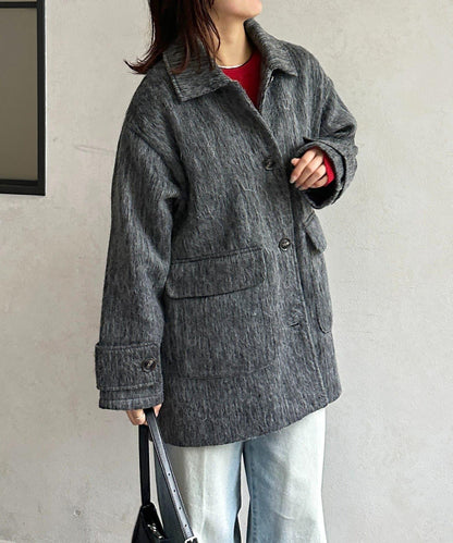 翻領長毛中長款大衣