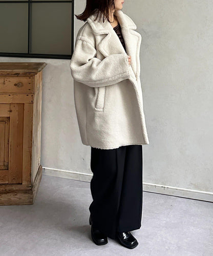 F羊羔絨中長款雙排扣大衣